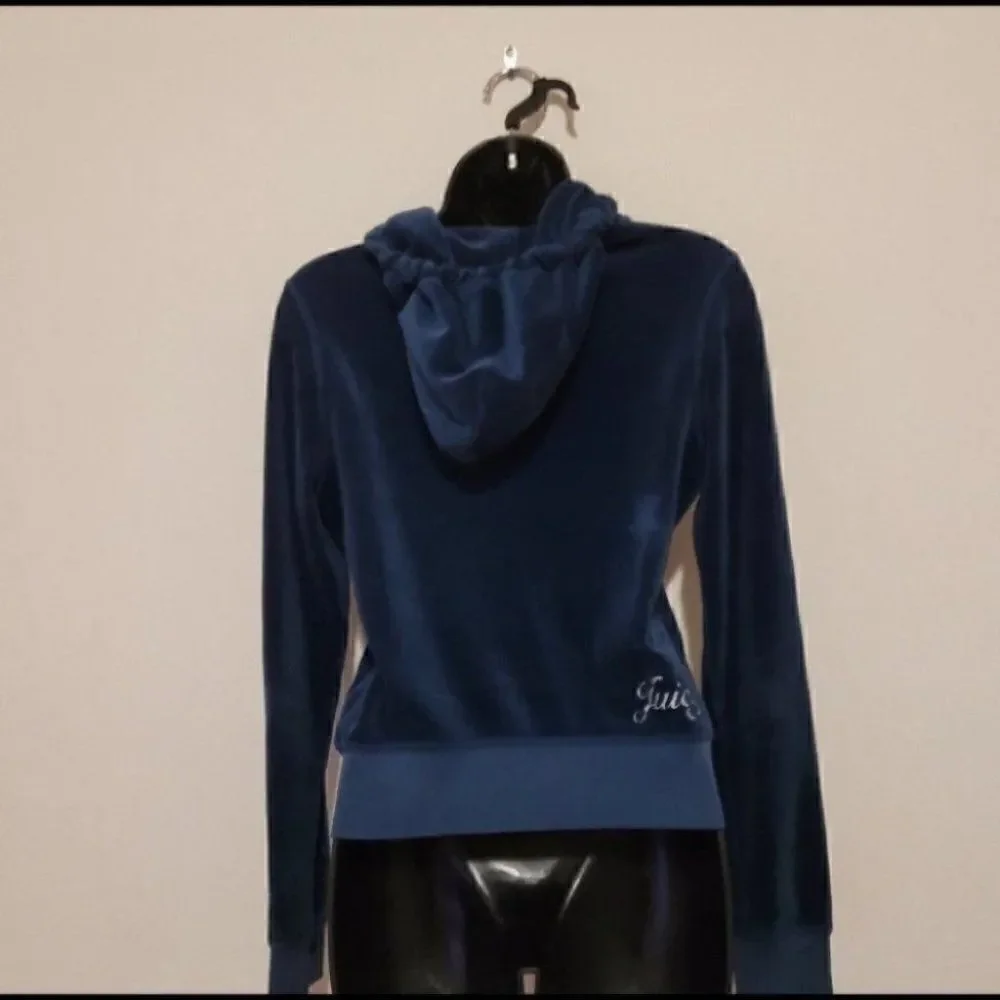 Juicy Couture Velour Track Pant Jacket. Dark Blue with Rhinestones. Size Med